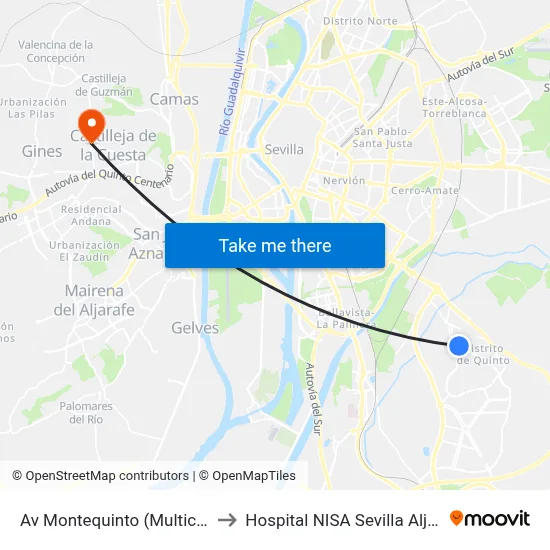 Av Montequinto (Multicines) to Hospital NISA Sevilla Aljarafe map
