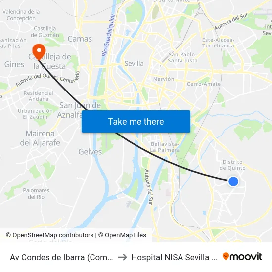 Av Condes de Ibarra (Comerciales) to Hospital NISA Sevilla Aljarafe map