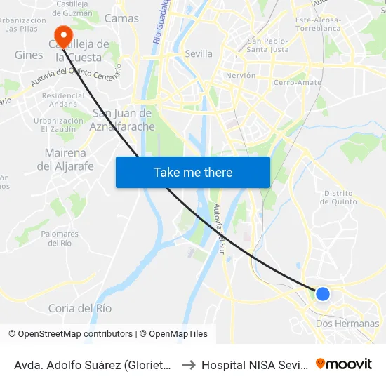 Avda. Adolfo Suárez (Glorieta Luis Cernuda) to Hospital NISA Sevilla Aljarafe map