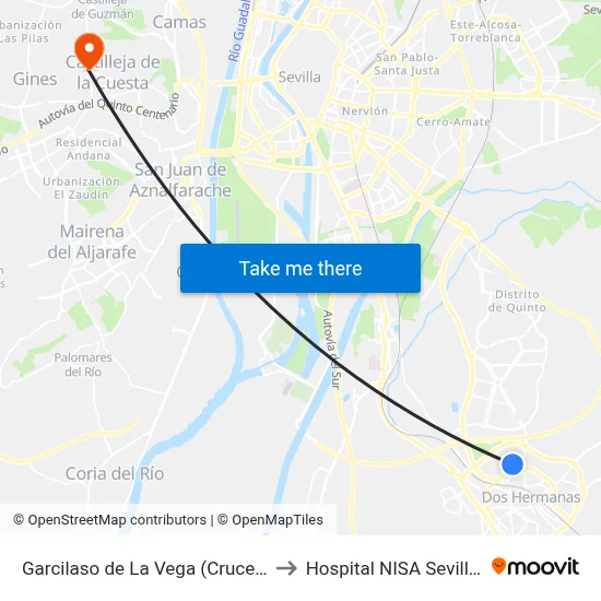 Garcilaso de La Vega (Cruce Los Potros) to Hospital NISA Sevilla Aljarafe map