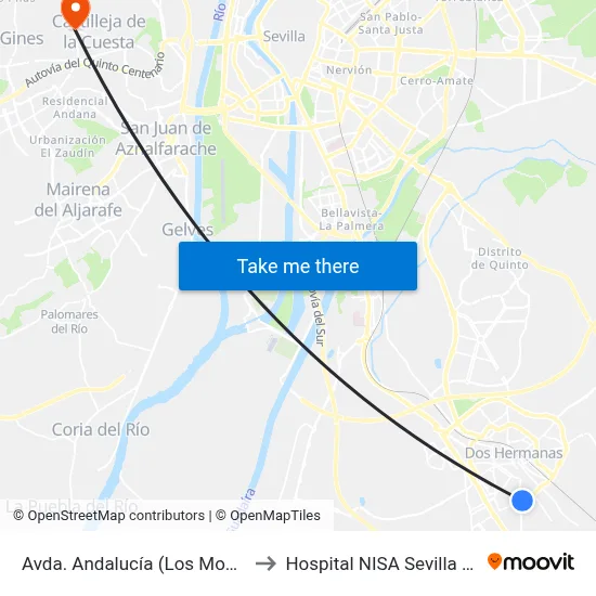Avda. Andalucía (Los Montecillos) to Hospital NISA Sevilla Aljarafe map