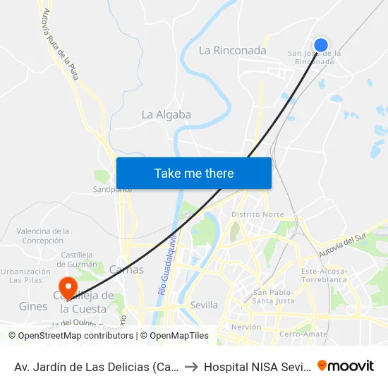 Av. Jardín de Las Delicias (Campo de Fútbol) to Hospital NISA Sevilla Aljarafe map