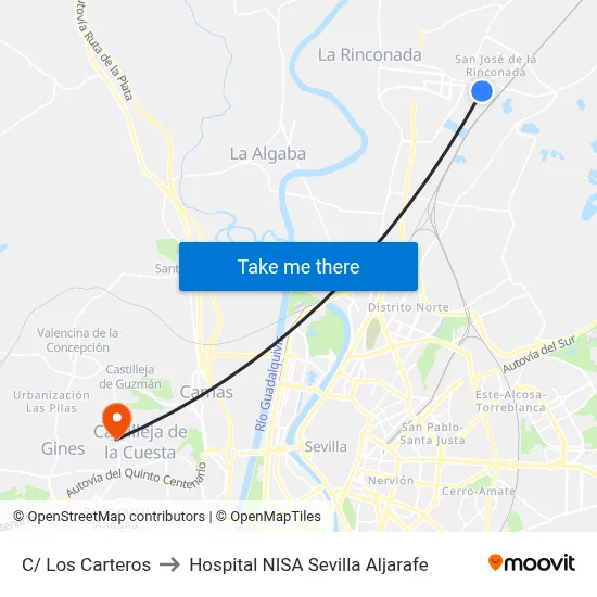 C/ Los Carteros to Hospital NISA Sevilla Aljarafe map
