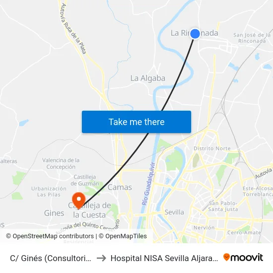 C/ Ginés (Consultorio) to Hospital NISA Sevilla Aljarafe map