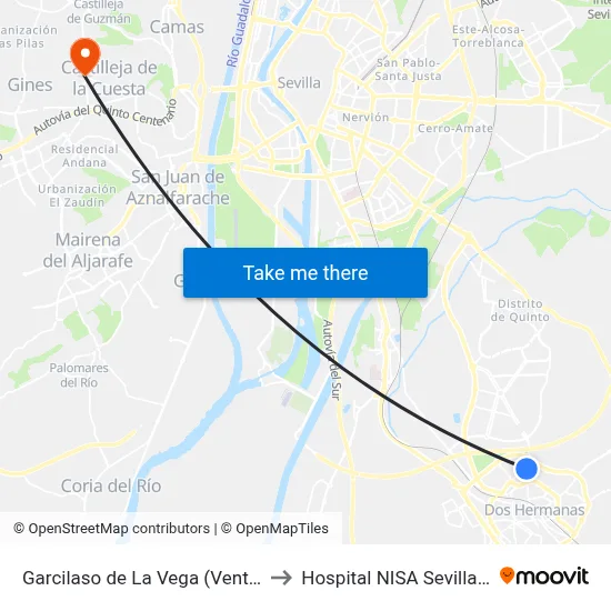 Garcilaso de La Vega (Venta La Viña) to Hospital NISA Sevilla Aljarafe map
