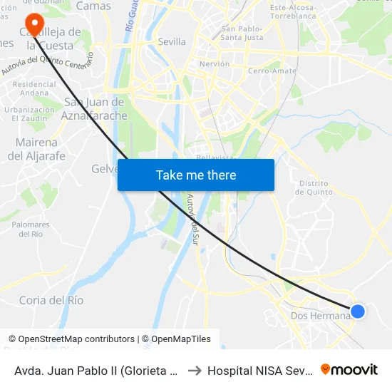 Avda. Juan Pablo II (Glorieta Joselito El Gallo) to Hospital NISA Sevilla Aljarafe map