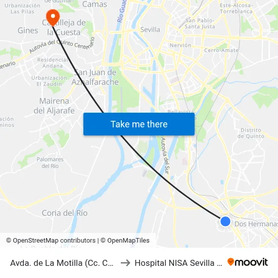 Avda. de La Motilla (Cc. Comercial) to Hospital NISA Sevilla Aljarafe map