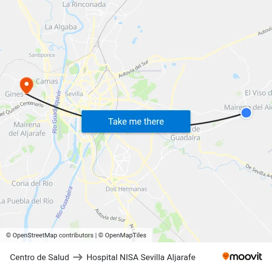 Centro de Salud to Hospital NISA Sevilla Aljarafe map