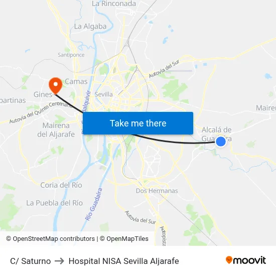 C/ Saturno to Hospital NISA Sevilla Aljarafe map