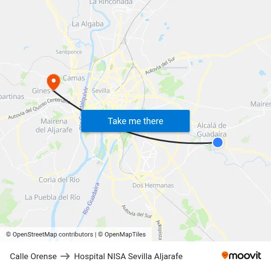Calle Orense to Hospital NISA Sevilla Aljarafe map