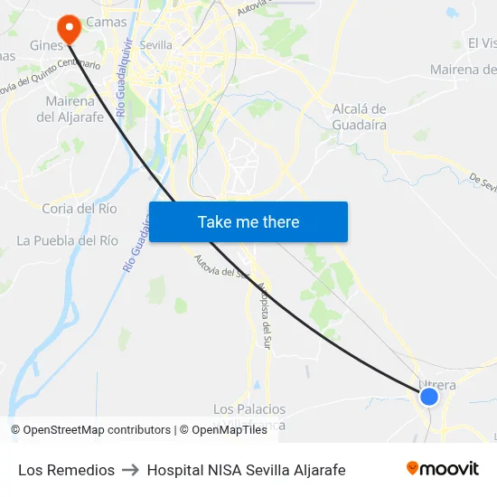Los Remedios to Hospital NISA Sevilla Aljarafe map
