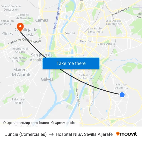 Juncia (Comerciales) to Hospital NISA Sevilla Aljarafe map