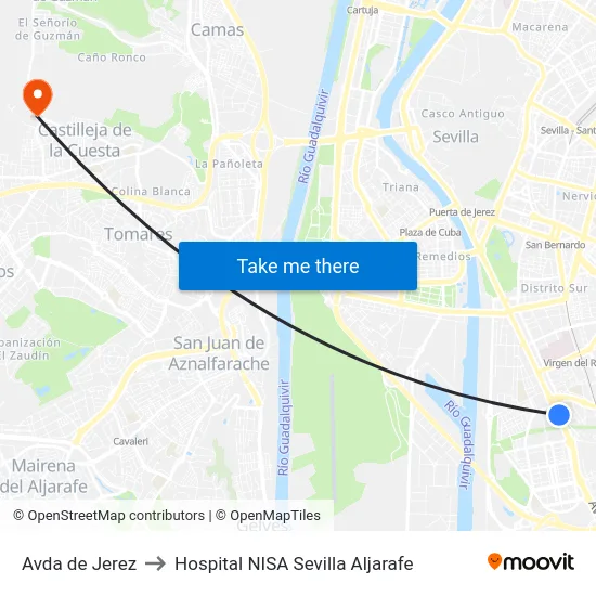 Avda de Jerez to Hospital NISA Sevilla Aljarafe map
