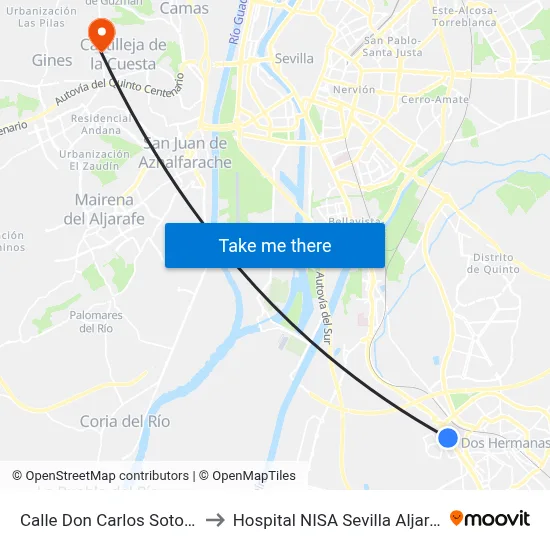 Calle Don Carlos Soto 11 to Hospital NISA Sevilla Aljarafe map