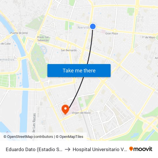 Eduardo Dato (Estadio Sánchez Pizjuán) to Hospital Universitario Virgen del Rocío map