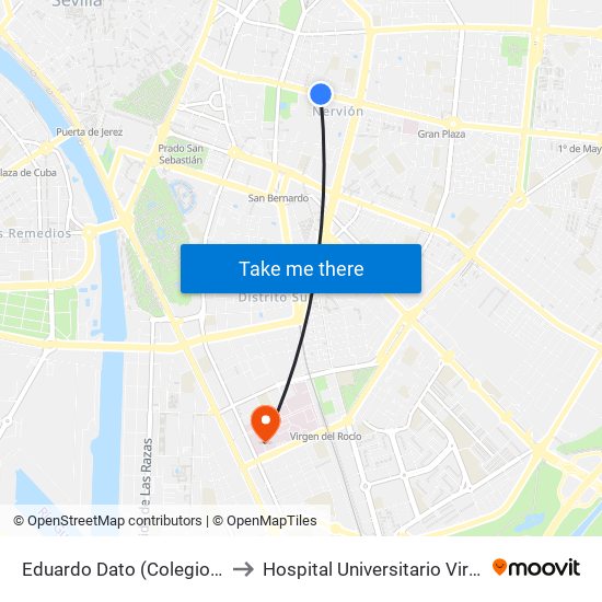 Eduardo Dato (Colegio Porta Coeli) to Hospital Universitario Virgen del Rocío map
