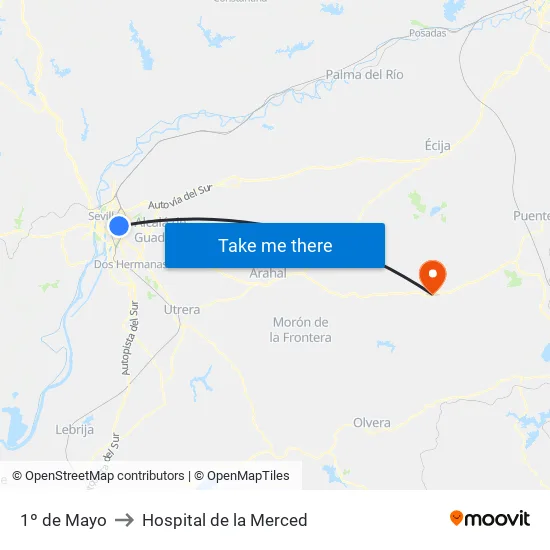 1º de Mayo to Hospital de la Merced map