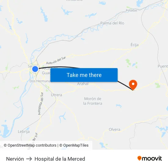Nervión to Hospital de la Merced map