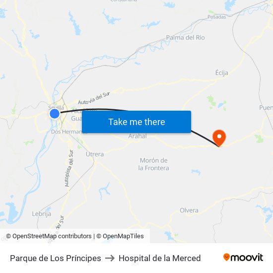 Parque de Los Príncipes to Hospital de la Merced map