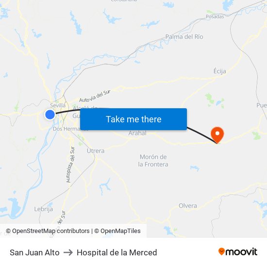 San Juan Alto to Hospital de la Merced map