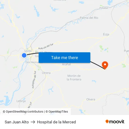 San Juan Alto to Hospital de la Merced map