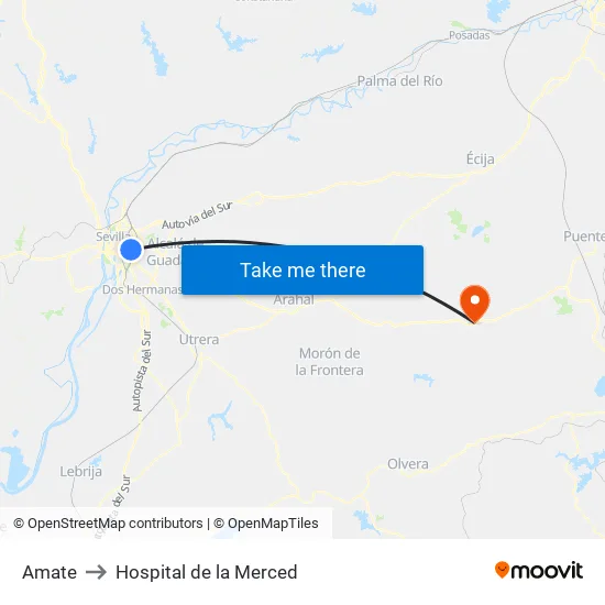 Amate to Hospital de la Merced map