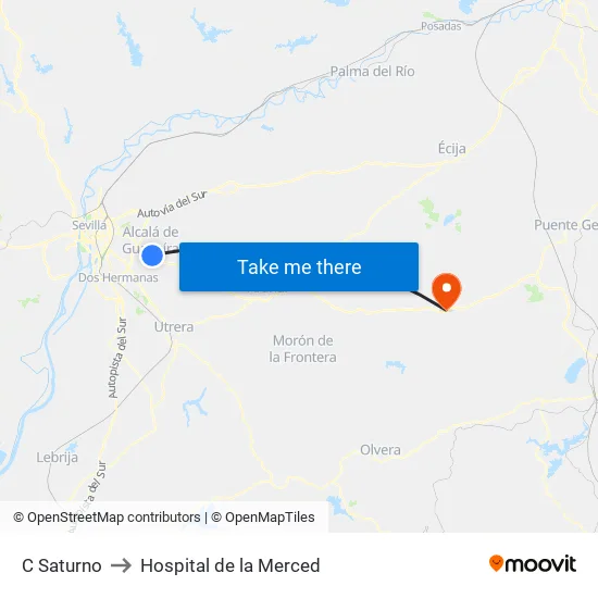 C Saturno to Hospital de la Merced map