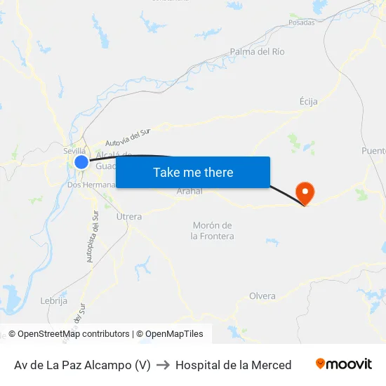 Av de La Paz Alcampo (V) to Hospital de la Merced map