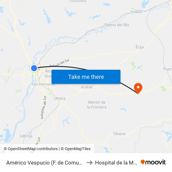 Américo Vespucio (F. de Comunicación) to Hospital de la Merced map