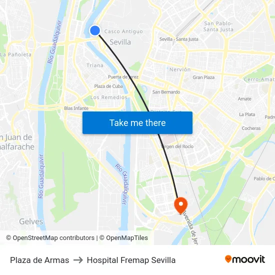 Plaza de Armas to Hospital Fremap Sevilla map