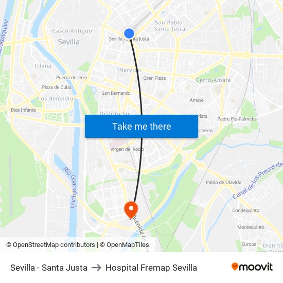 Sevilla - Santa Justa to Hospital Fremap Sevilla map