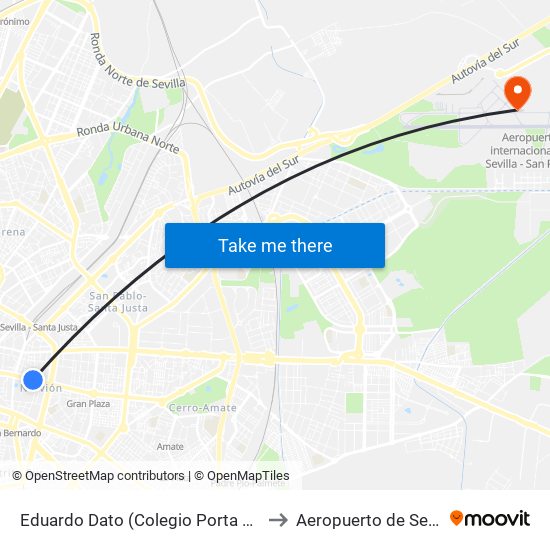 Eduardo Dato (Colegio Porta Coeli) to Aeropuerto de Sevilla map