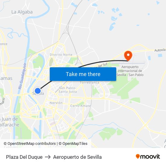 Plaza Del Duque to Aeropuerto de Sevilla map