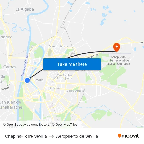Chapina-Torre Sevilla to Aeropuerto de Sevilla map