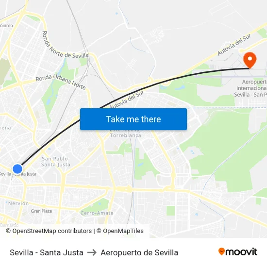 Sevilla - Santa Justa to Aeropuerto de Sevilla map