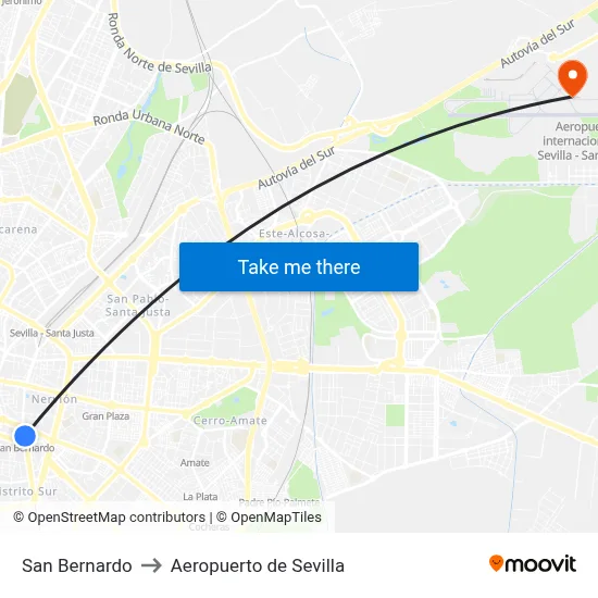 San Bernardo to Aeropuerto de Sevilla map