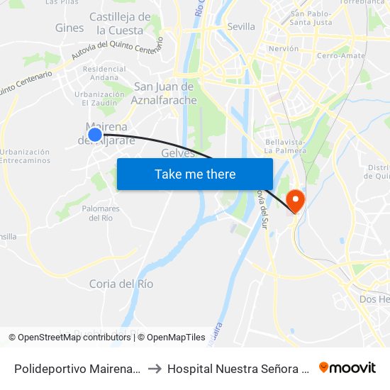 Polideportivo Mairena Aljarafe to Hospital Nuestra Señora de Valme map