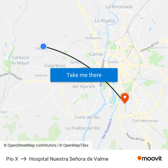 Pio X to Hospital Nuestra Señora de Valme map