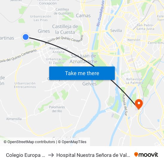 Colegio Europa (I) to Hospital Nuestra Señora de Valme map