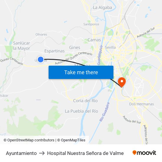 Ayuntamiento to Hospital Nuestra Señora de Valme map