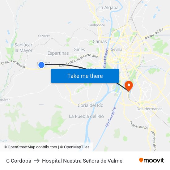C Cordoba to Hospital Nuestra Señora de Valme map