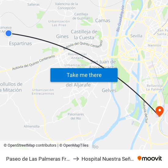 Paseo de Las Palmeras Frente Gasolinera to Hospital Nuestra Señora de Valme map