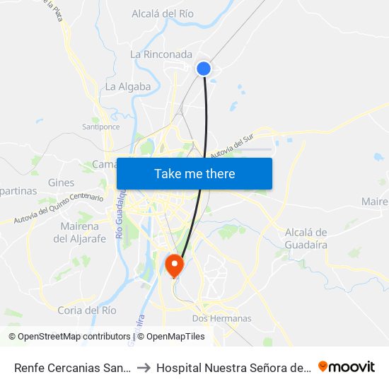 Renfe Cercanias San Jose to Hospital Nuestra Señora de Valme map