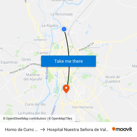 Horno de Curro (I) to Hospital Nuestra Señora de Valme map