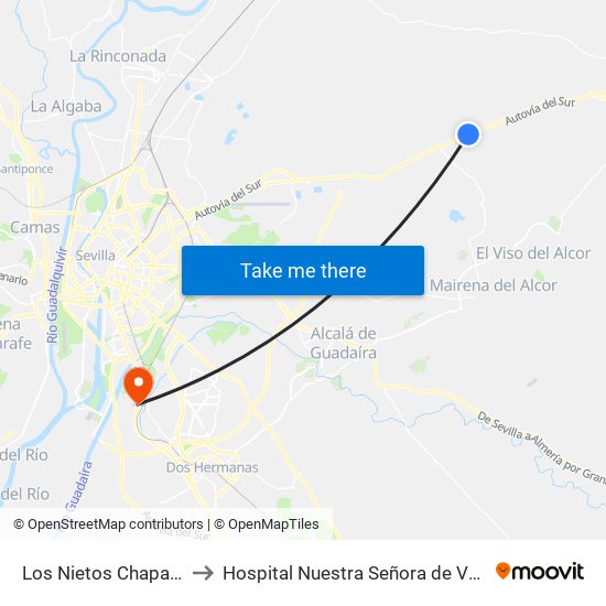 Los Nietos Chaparral to Hospital Nuestra Señora de Valme map