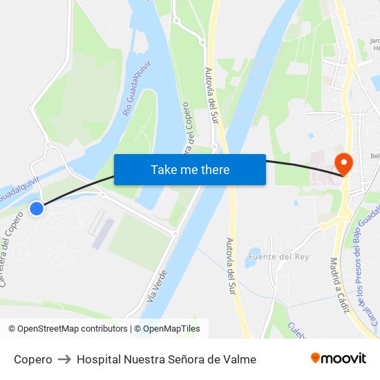 Copero to Hospital Nuestra Señora de Valme map