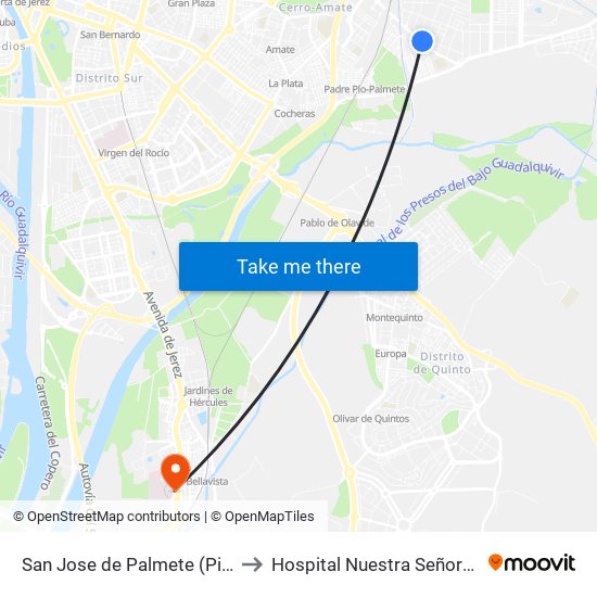 San Jose de Palmete (Pino Siberia) to Hospital Nuestra Señora de Valme map