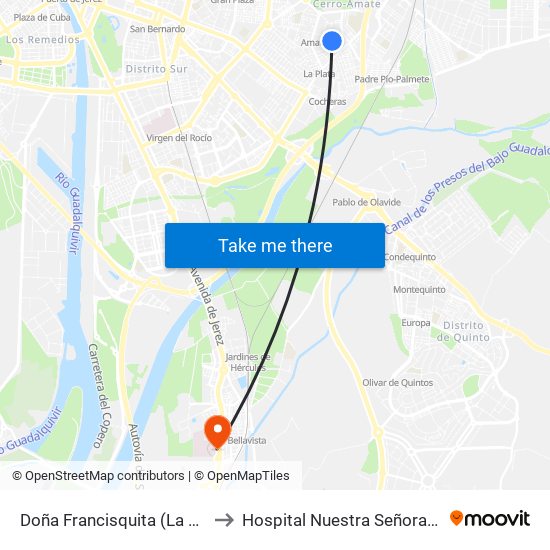 Doña Francisquita (La Rosaleda) to Hospital Nuestra Señora de Valme map