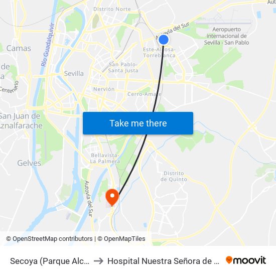 Secoya (Parque Alcosa) to Hospital Nuestra Señora de Valme map