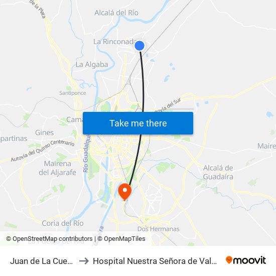 Juan de La Cueva to Hospital Nuestra Señora de Valme map